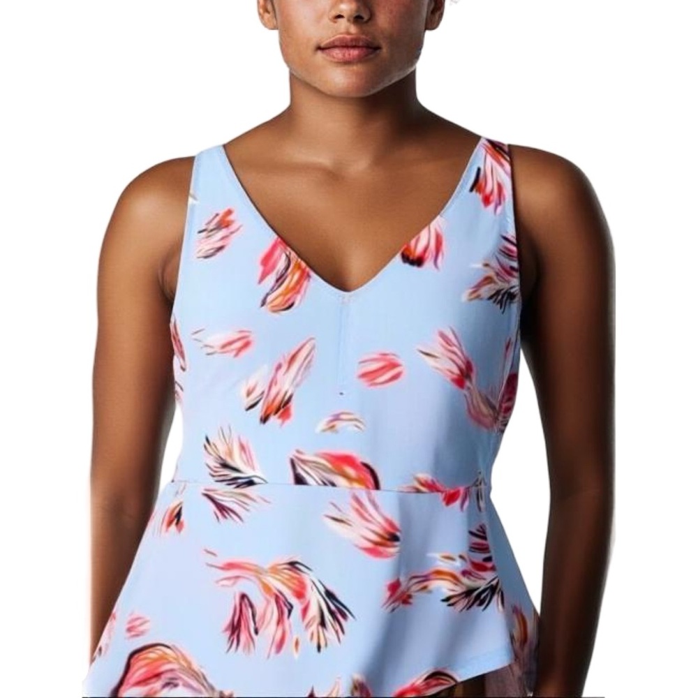 Lane Bryant Light Blue Orange Pink Tropical Asymmetrical Sleeveless Top